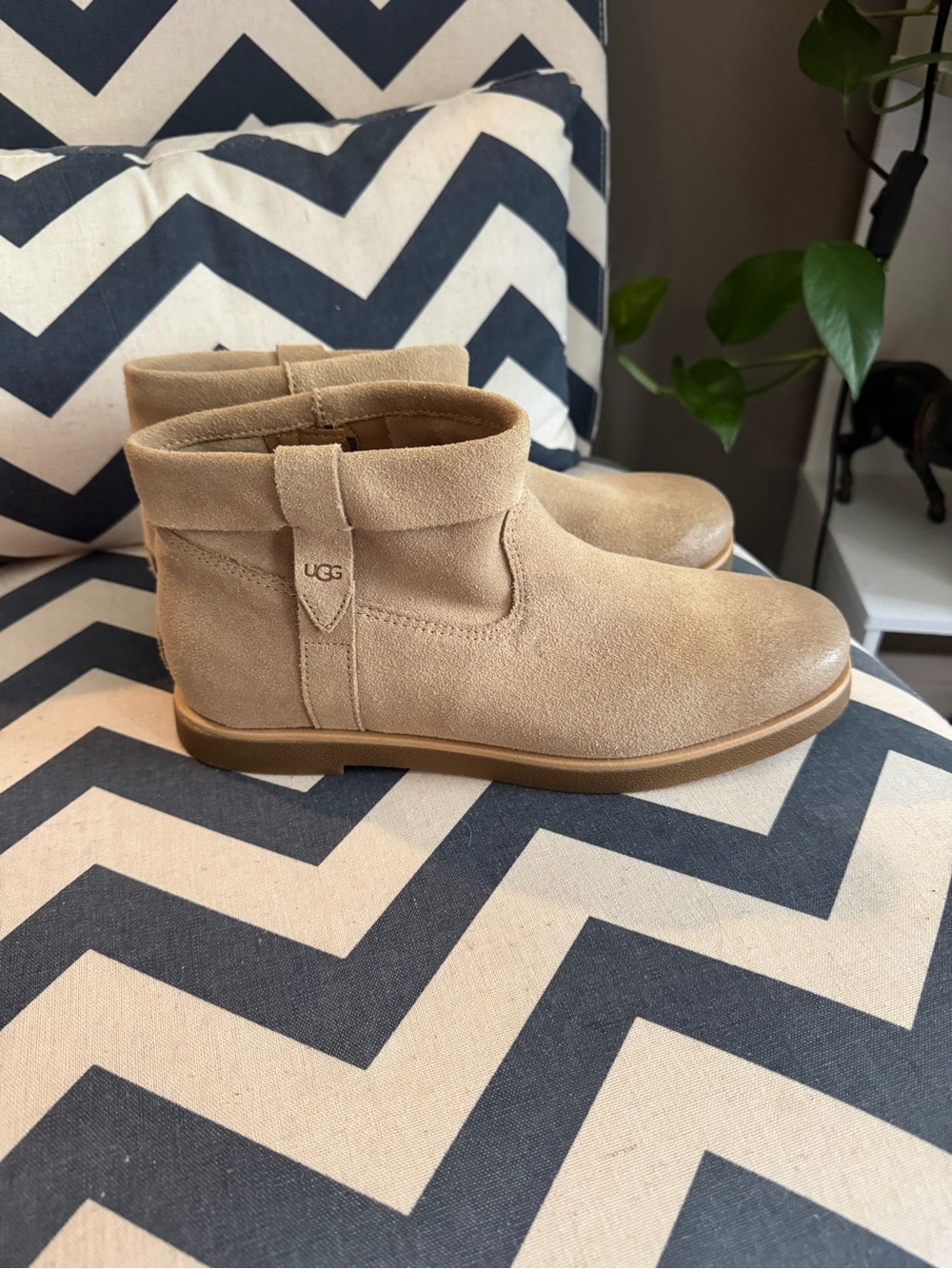 UGG Beige Suede Ankle Booties